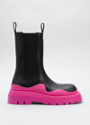 Bottega Veneta Tire Rubber-trimmed Leather Chelsea Boots In Black/pink