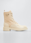 PRADA LEATHER NYLON LACE-UP COMBAT BOOTS