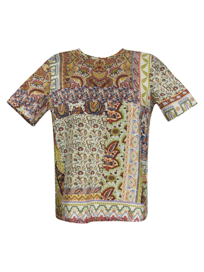 Etro Silk T-shirt With Patchwork Pattern In Multicolor