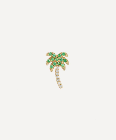 Roxanne First 14ct Gold Rocky's Palm Tree Green Garnet And Diamond Single Stud Earring In Not Applicable