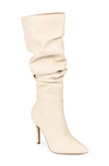 Journee Collection Sarie Ruched Shaft Pointed Toe Stiletto Boot In Sand