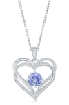 Simona Sterling Silver Cz Heart Pendant Necklace In Lavender