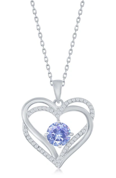 Simona Sterling Silver Cz Heart Pendant Necklace In Lavender