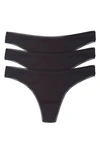 On Gossamer Cabana Cotton Blend Hip-g Thongs, Set Of 3 In Black