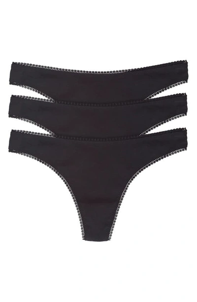 On Gossamer Cabana Cotton Blend Hip-g Thongs, Set Of 3 In Black