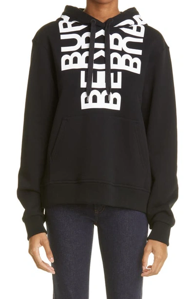 Burberry Poulter Logo Oversize Cotton Hoodie In Black