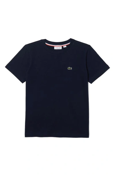 Lacoste Kids' Logo Cotton T-shirt In Navy Blue