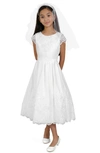BLUSH BY US ANGELS KIDS' CAP SLEEVE SATIN FIRST COMMUNION DRESS