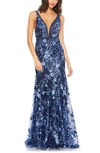 MAC DUGGAL FLORAL SEQUIN & EMBROIDERED TULLE TRUMPET GOWN