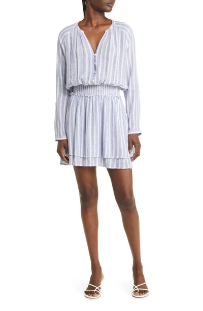 Rails Jasmine Stripe Smocked Waist Long Sleeve Linen Blend Dress In Rhone Stripe