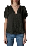 ZADIG & VOLTAIRE TWISTY SATIN RUFFLE TOP