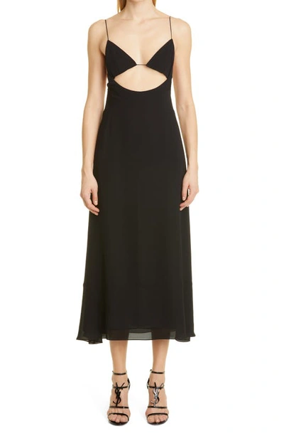 Saint Laurent Open Back Flared Dress With Cut-out Details In Black