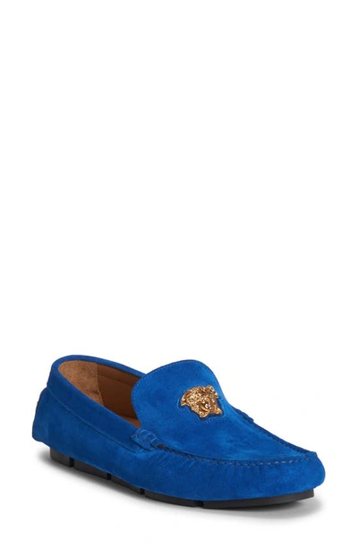 Versace Medusa Driving Shoe In Sapphire-