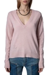Zadig & Voltaire Vivi Patch Cashmere V-neck Sweater In Dragee