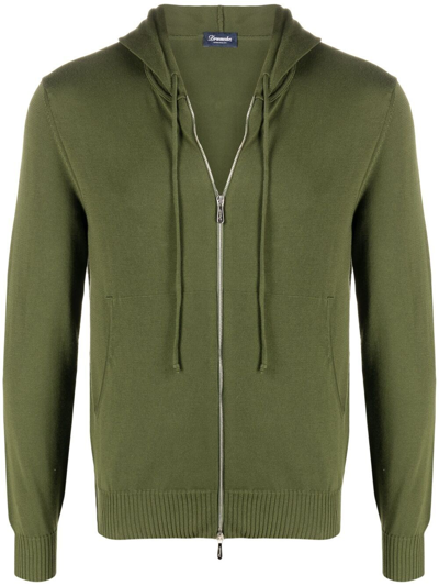 Drumohr Stocking Stitch Hoodie In Green In Dark Green