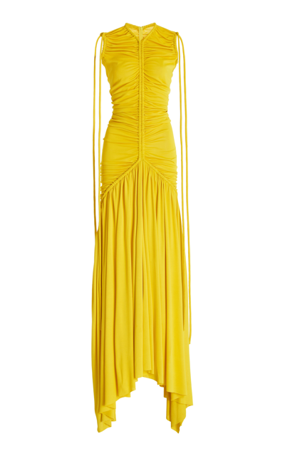 Proenza Schouler Viscose Jersey Sleeveless Cinched Dress In Yellow