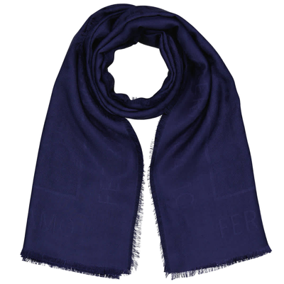 Ferragamo Blue Wool And Silk Gancini Shawl