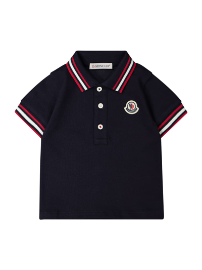 Moncler Babies' Basic Polo T-shirt With Logo In Navy