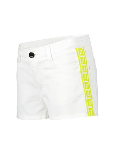 Fendi Kids' Girl's Embroidered Logo Tape Shorts In White