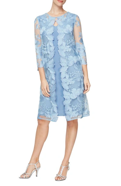 Alex Evenings Embroidered Mock Jacket Cocktail Dress In Hydrangea