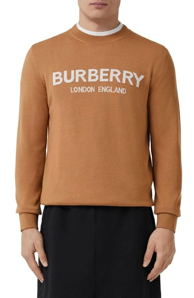 Burberry Fennell Intarsia Logo Sweater In Beige