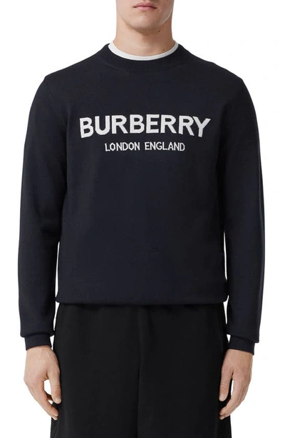 Burberry Fennell Logo Long-sleeve Sweater In Blue