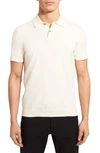 Theory Goris Tipped Collar Knit Polo In Fine Bilen In Ivory