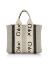 Chloé Small Woody Canvas Tote In White Black