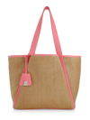 Akris Medium Alex Leather-trimmed Raffia Tote In Camel Blossom