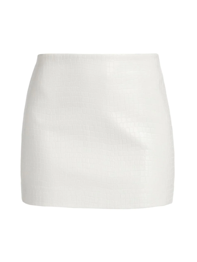 Alice And Olivia Croc-effect Faux Leather Minskirt In Off White