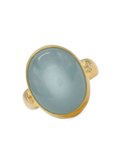 Gurhan Rune 24k Yellow Gold, Aquamarine, & Diamond Ring