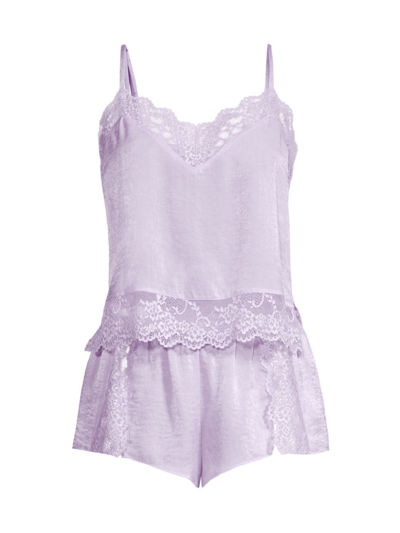 In Bloom 2-piece Violet Satin Lace-trim Cami Short Set In Hushed Lilac