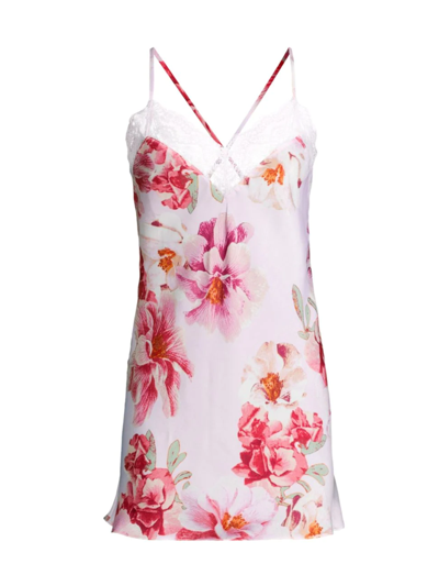 In Bloom Phoebe Floral Satin Lace-trim Chemise In Hushed Lilac