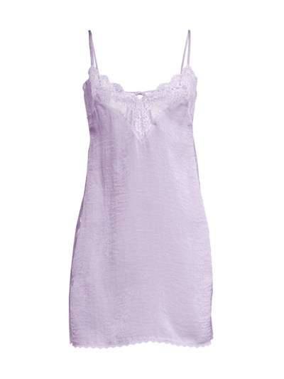 In Bloom Violet Satin Lace-trim Chemise In Hushed Lilac