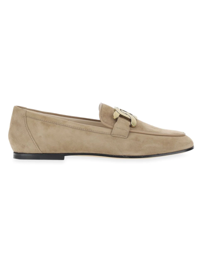 Tod's 79a Kate Chain Suede Loafers In Brown