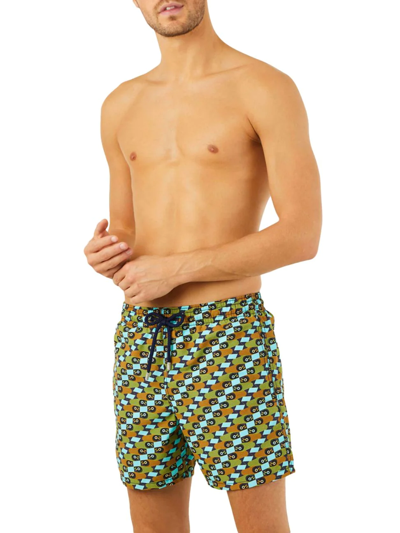 Vilebrequin Smoked Fish Graphic-print Cotton-blend Swim Shorts In Saphir