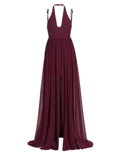 Vera Wang Bride Briele Body-con Layered Gown In Burgundy