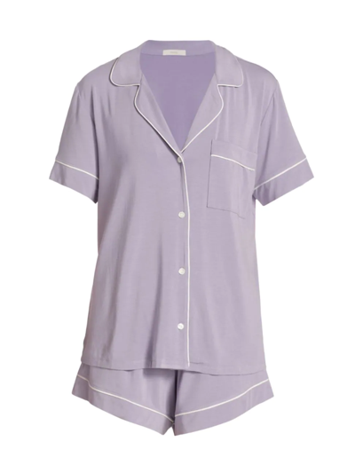 Eberjey Gisele Long Sleeve Relaxed Pj Set Lavender/ Ivory In Heather Grey