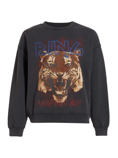 Anine Bing Tiger Garment-dyed Sweatshirt In Black
