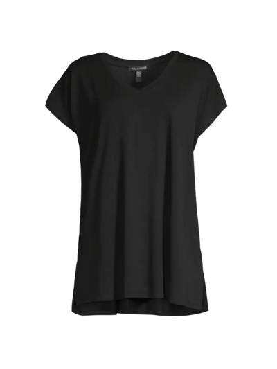 Eileen Fisher Long V-neck T-shirt In Black