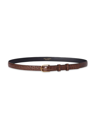 Nili Lotan Jane Aligator-embossed Leather Belt In Dark Brown