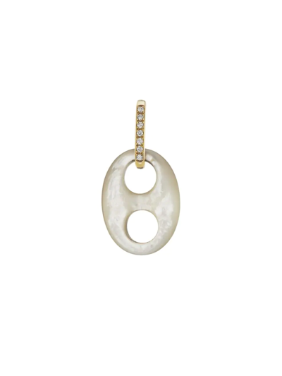 Jenna Blake Yellow Gold Mariner Link Charm With Diamond Bale And Mother-of-pearl In White