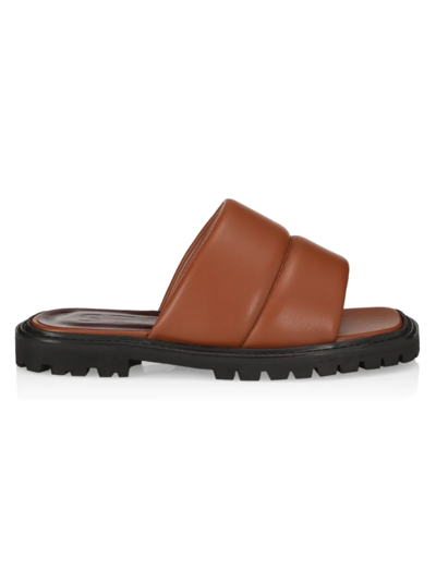 Staud Astro Padded Vegan Leather Slides In Tan Black