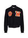 Off-white Black Logo Patch Varsity Jacket In Black