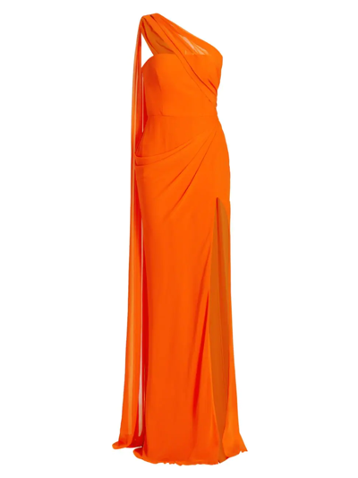 Vera Wang Bride Hermine One-shoulder Cape Back Gown In Tangerine