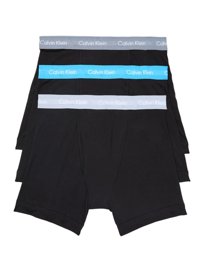 Calvin Klein 3-pack Cotton Stretch Boxer Briefs In Black Storm Blue