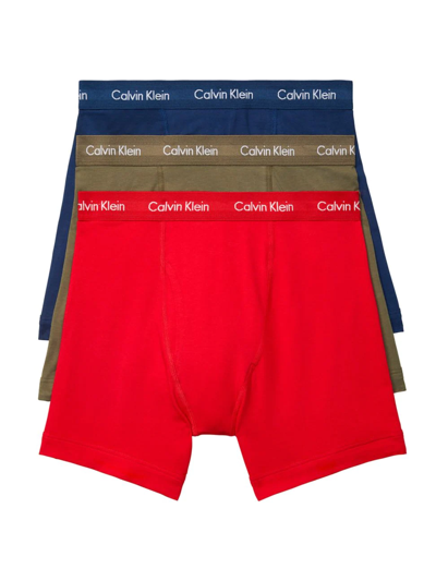 Calvin Klein Cotton Stretch Moisture Wicking Boxer Briefs, Pack Of 3 In Aspen Berry Sangria Lake Crest Blue