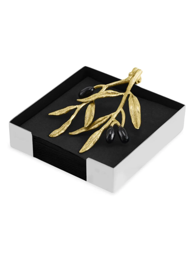 Michael Aram Olive Branch Cocktail Napkin Holder In Silver/gold