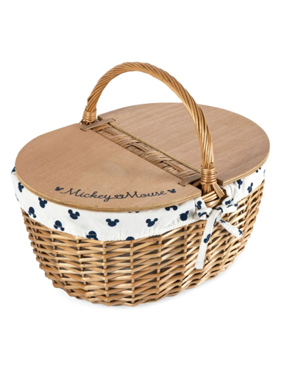 Picnic Time Mickey Silhouette Country Basket In Cream With Navy Blue