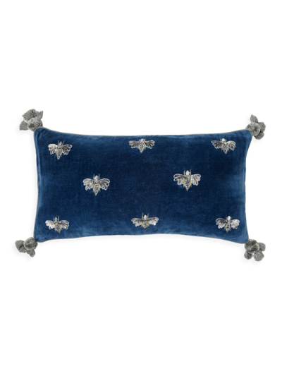 Joanna Buchanan Embroidered Beetle Bug Lumbar Pillow In Slate Blu